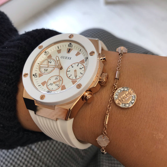 Guess Overdrive Analog White Dial White Rubber Strap Watch for Women - W10614L2 Buy Now By Guess