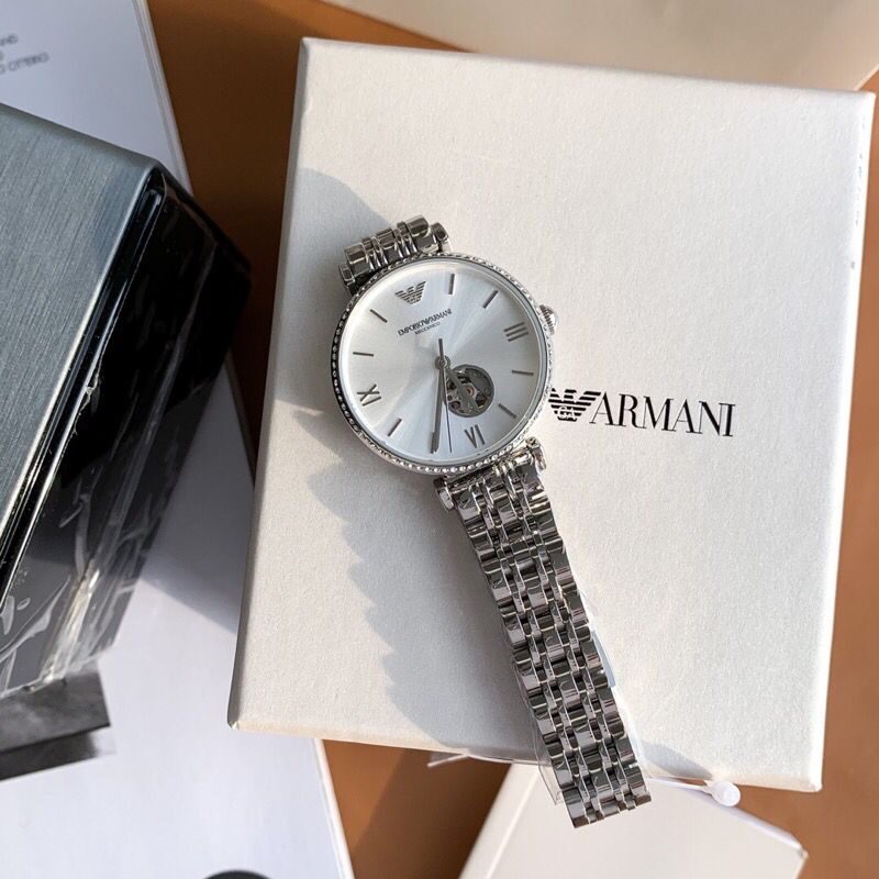 Emporio Armani Gianni T-Bar Automatic Silver Dial Silver Steel Strap Watch For Women - AR60022 Buy Now By Emporio Armani