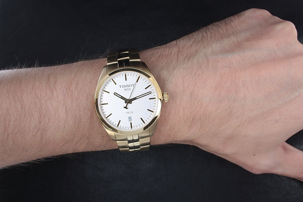 Tissot T Classic PR 100 Quartz White Dial Gold Steel Strap Watch for Men - T101.410.33.031.00 Buy Now By Tissot