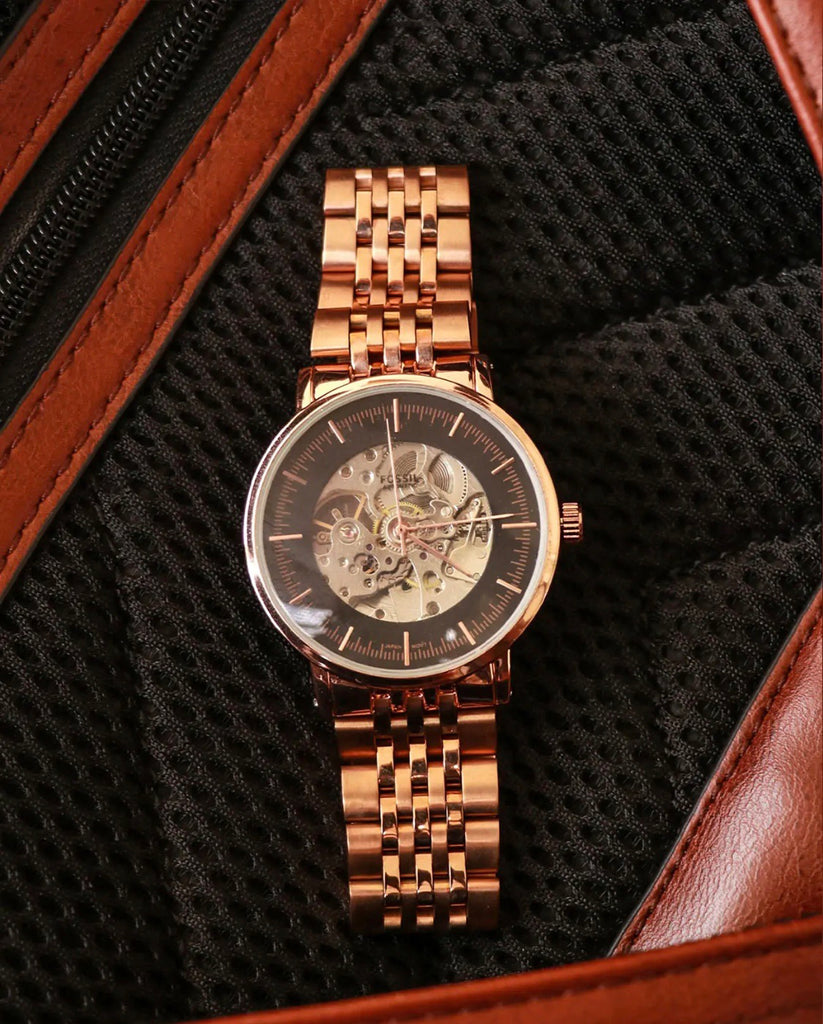 Fossil Boyfriend Automatic Skeleton Rose Gold Dial Rose Gold Steel Strap Watch for Women - ME3065 Buy Now By Fossil