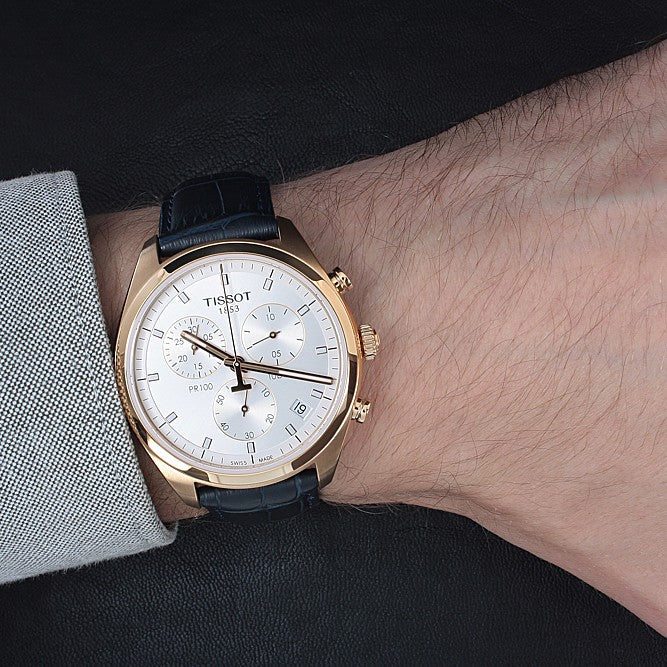 Tissot T Classic PR 100 Chronograph Silver Dial Black Leather Strap Watch for Men - T101.417.36.031.00 Buy Now By Tissot