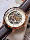 Fossil Townsman Automatic Skeleton White Dial Brown Leather Strap Watch for Men - ME3078 Buy Now By Fossil