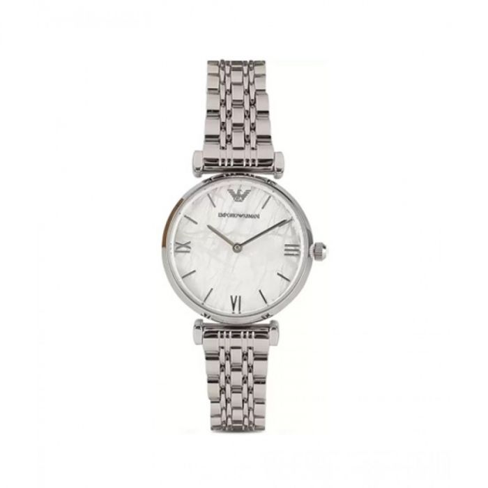 Emporio Armani Gianni T Bar White Marble Dial Silver Steel Strap Watch For Women - AR11170 Buy Now By Emporio Armani