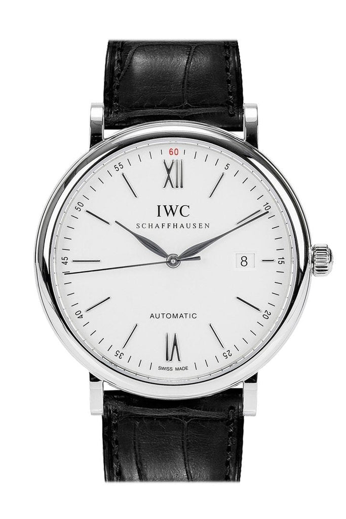 IWC Portofino Automatic White Dial Black Leather Strap Watch for Men - IW356501 Buy Now By IWC