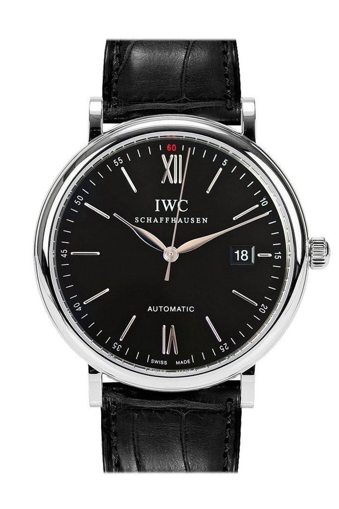 IWC Portofino Automatic Black Dial Black Leather Strap Watch for Men - IW356502 Buy Now By IWC