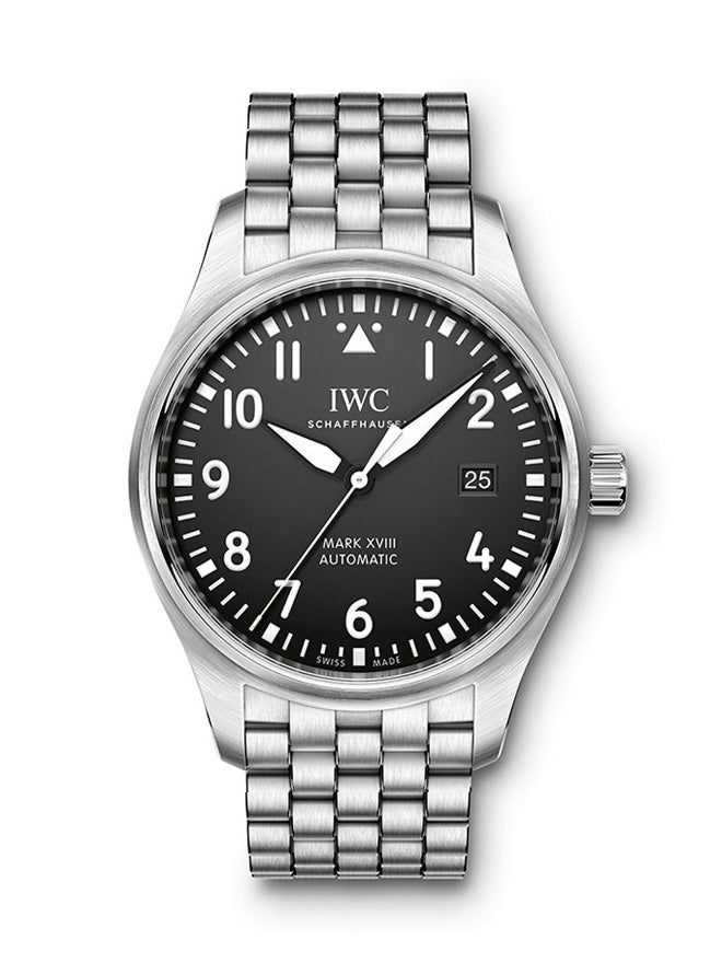 IWC Pilot’s Watch Mark XVIII Black Dial Silver Steel Strap Watch for Men - IW327015 Buy Now By IWC
