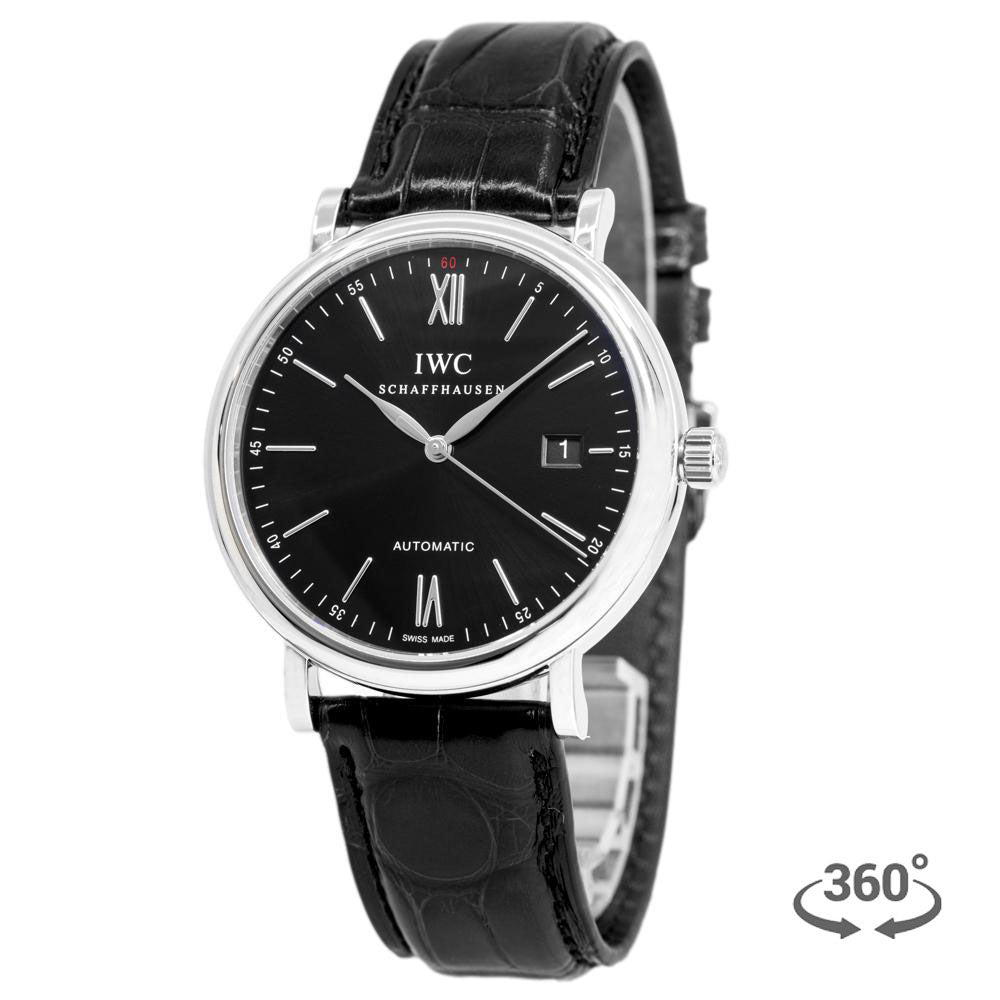 IWC Portofino Automatic Black Dial Black Leather Strap Watch for Men - IW356502 Buy Now By IWC