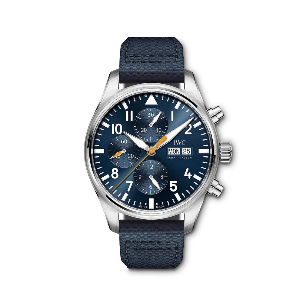 IWC Pilot's Automatic Chronograph 43mm Blue Dial Blue Calfskin Strap Watch for Men - IW377729 Buy Now By IWC