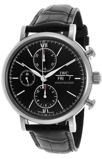 IWC Portofino Chronograph Black Dial Black Leather Strap Watch for Men - IW391008 Buy Now By IWC