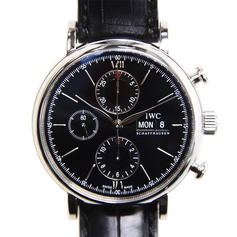IWC Portofino Chronograph Black Dial Black Leather Strap Watch for Men - IW391008 Buy Now By IWC