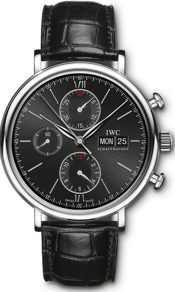 IWC Portofino Chronograph Black Dial Black Leather Strap Watch for Men - IW391008 Buy Now By IWC