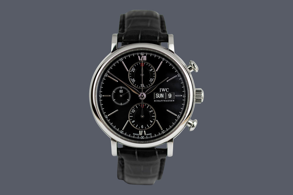 IWC Portofino Chronograph Black Dial Black Leather Strap Watch for Men - IW391029