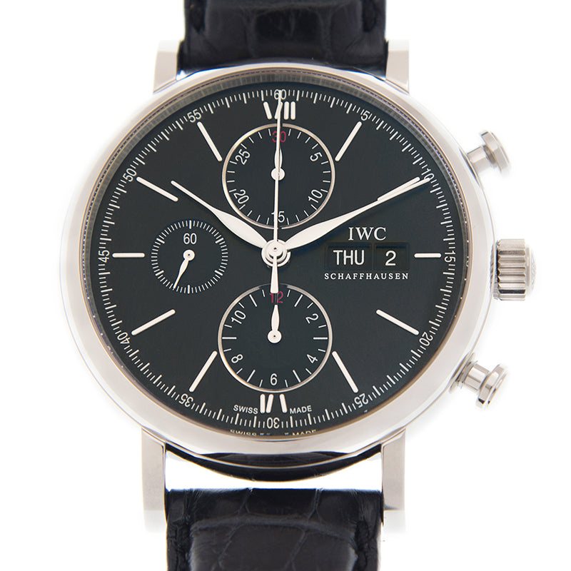 IWC Portofino Chronograph Black Dial Black Leather Strap Watch for Men - IW391008 Buy Now By IWC