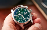 IWC Pilot's Watch Chronograph Edition Racing Green 43mm Green Dial Brown Leather Strap Watch for Men - IW377726 Buy Now By IWC