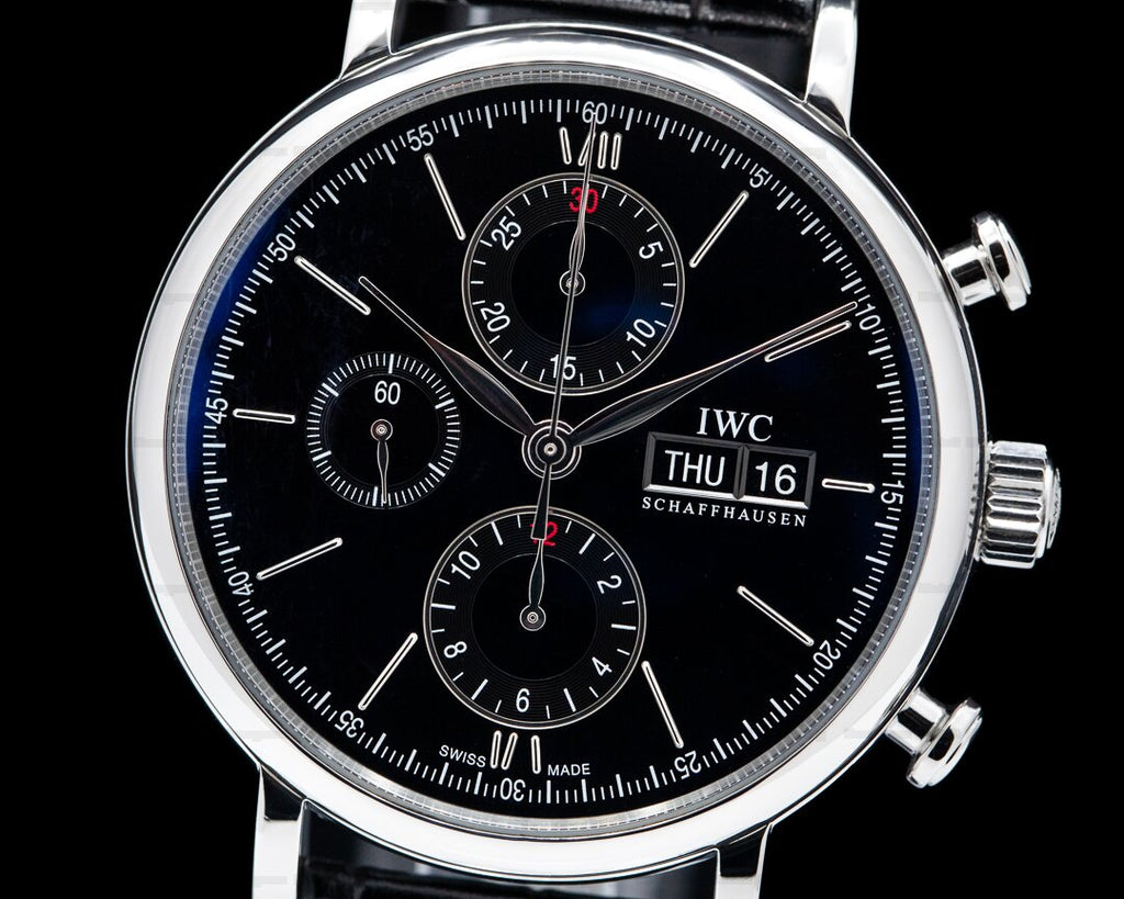 IWC Portofino Chronograph Black Dial Black Leather Strap Watch for Men - IW391008 Buy Now By IWC