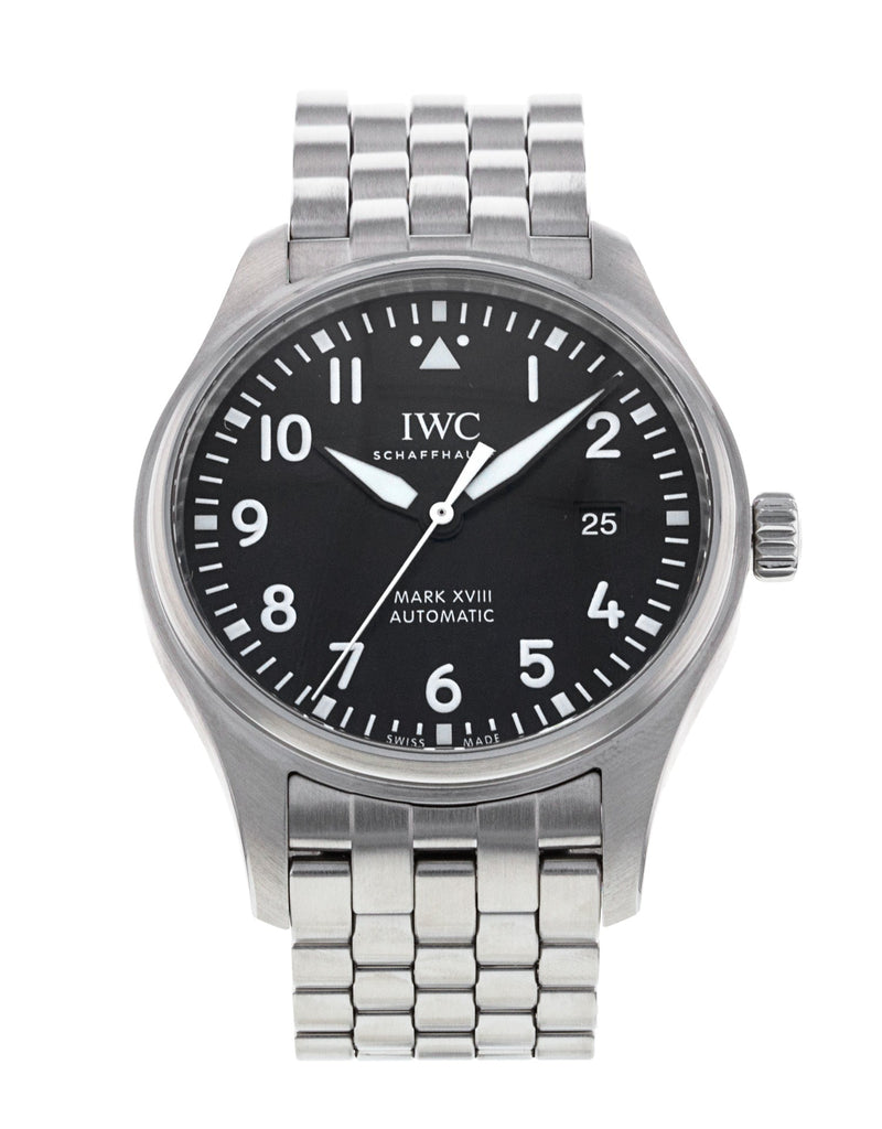 IWC Pilot’s Watch Mark XVIII Black Dial Silver Steel Strap Watch for Men - IW327015 Buy Now By IWC