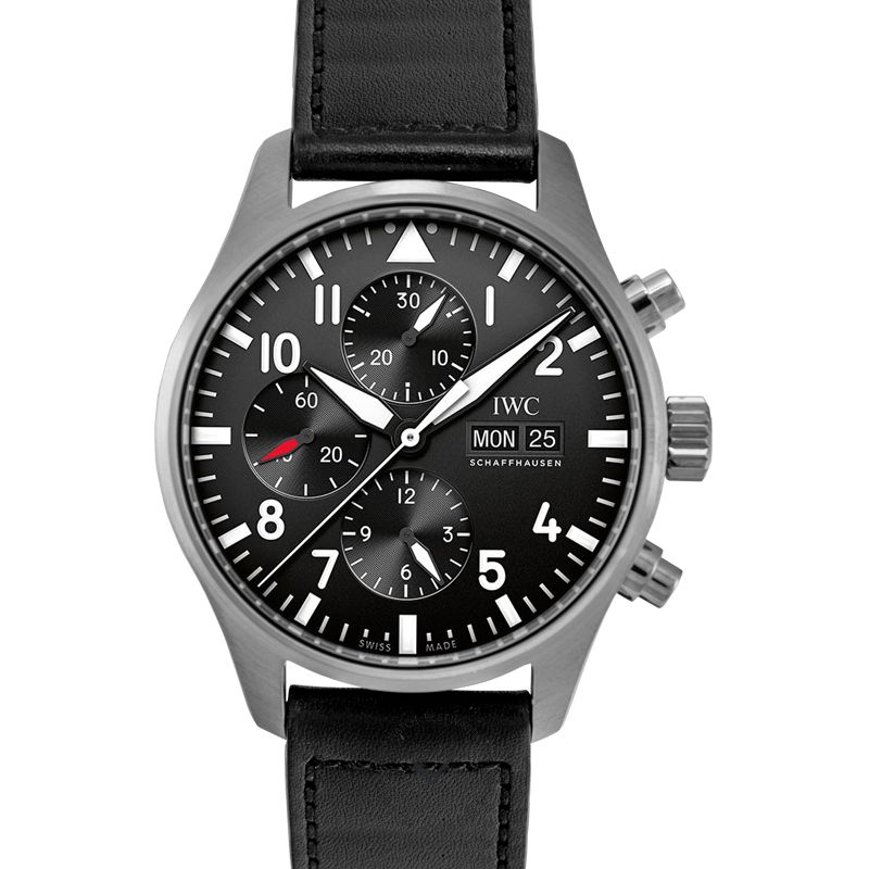 IWC Pilot's Watch Chronograph Black Dial Black Leather Strap Watch for Men - IW377709 Buy Now By IWC