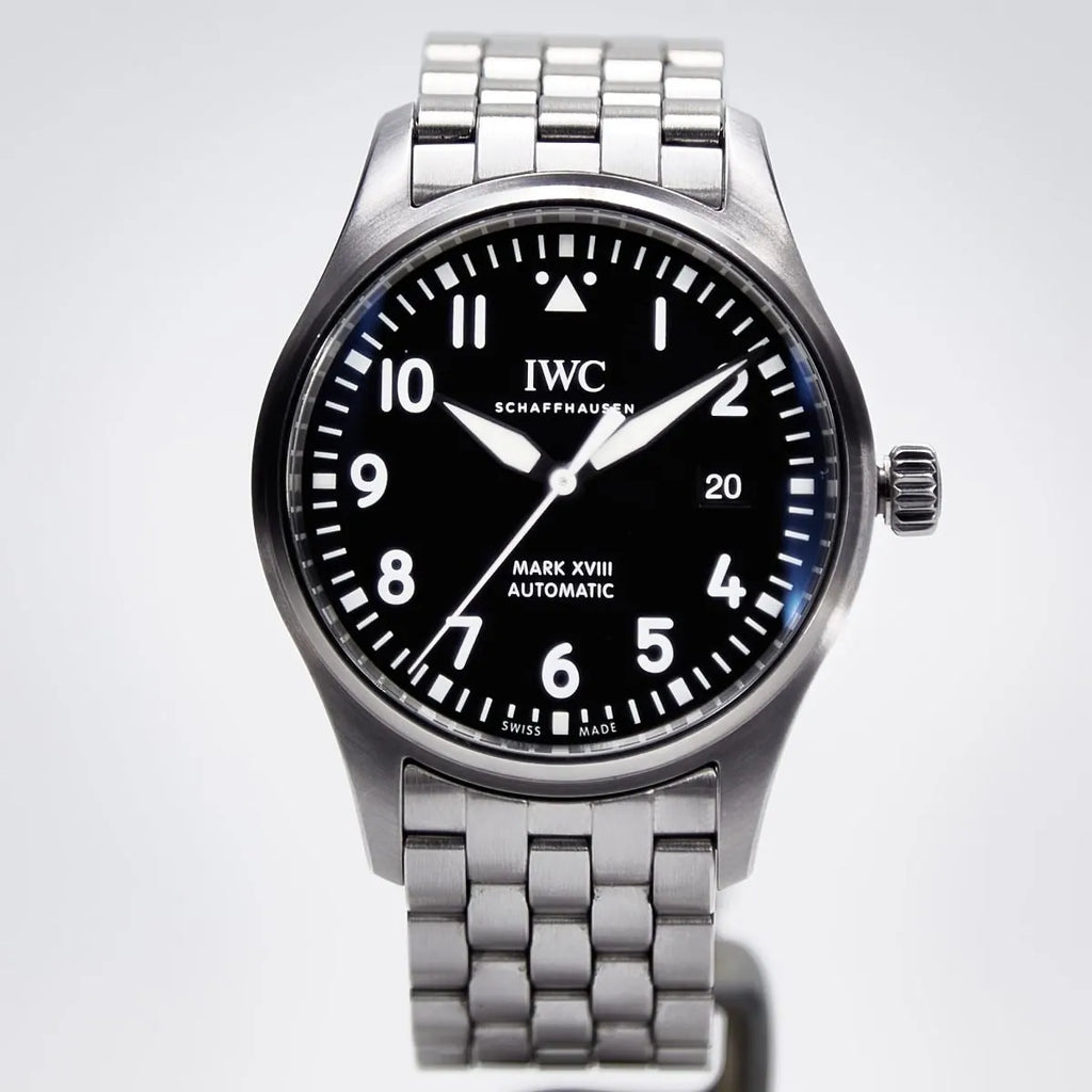 IWC Pilot’s Watch Mark XVIII Black Dial Silver Steel Strap Watch for Men - IW327015 Buy Now By IWC