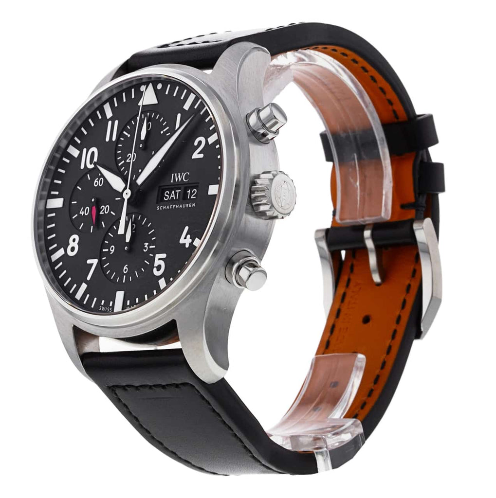 IWC Pilot's Watch Chronograph Black Dial Black Leather Strap Watch for Men - IW377709 Buy Now By IWC
