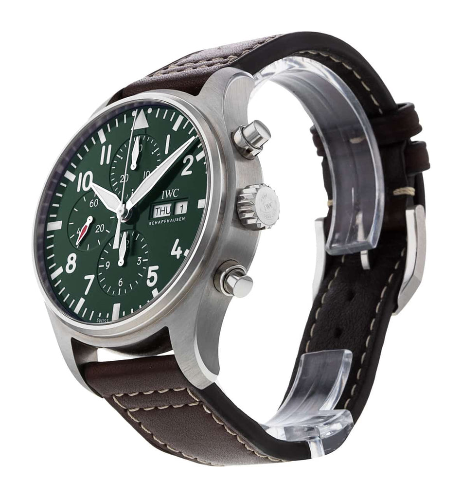 IWC Pilot's Watch Chronograph Edition Racing Green 43mm Green Dial Brown Leather Strap Watch for Men - IW377726 Buy Now By IWC