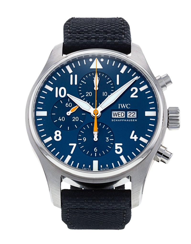 IWC Pilot's Automatic Chronograph 43mm Blue Dial Blue Calfskin Strap Watch for Men - IW377729 Buy Now By IWC