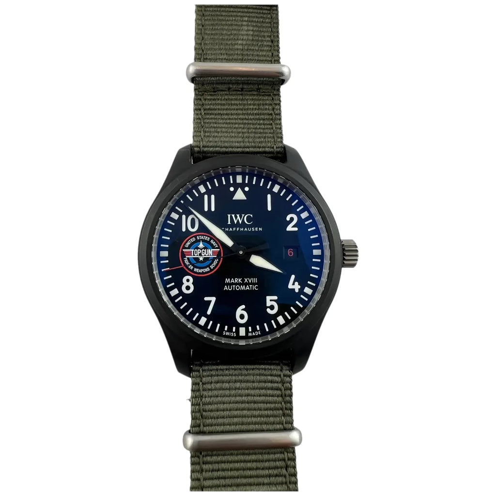 IWC Pilot’s Watch Mark XVIII Top Gun Edition “SFTI” Black Dial Green Nylon Strap Watch for Men - IW324712 Buy Now By IWC