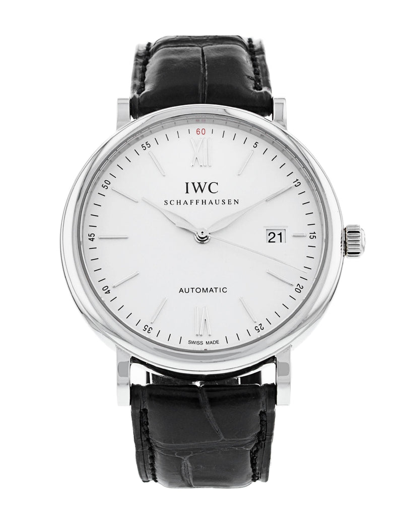 IWC Portofino Automatic White Dial Black Leather Strap Watch for Men - IW356501 Buy Now By IWC