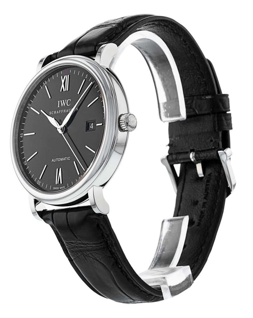 IWC Portofino Automatic Black Dial Black Leather Strap Watch for Men - IW356502 Buy Now By IWC