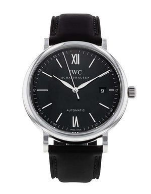 IWC Portofino Automatic Black Dial Black Leather Strap Watch for Men - IW356502 Buy Now By IWC