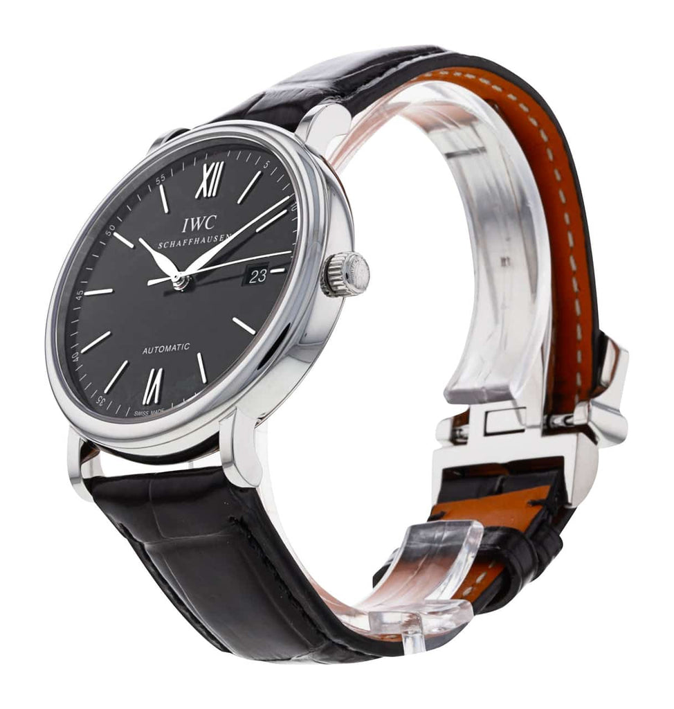 IWC Portofino Automatic Black Dial Black Leather Strap Watch for Men - IW356502 Buy Now By IWC