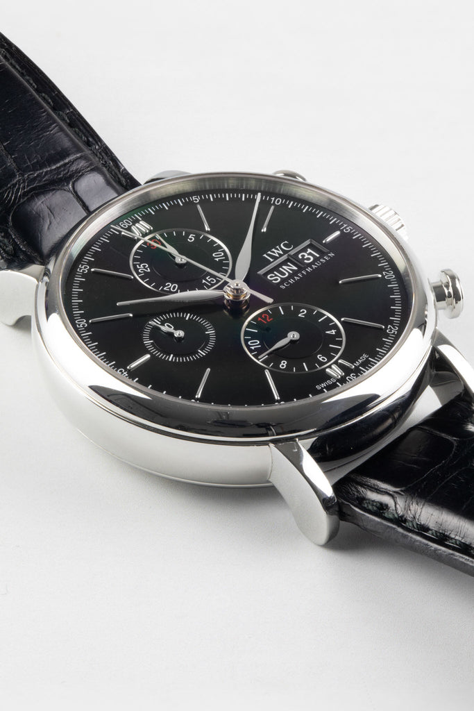 IWC Portofino Chronograph Black Dial Black Leather Strap Watch for Men - IW391008 Buy Now By IWC