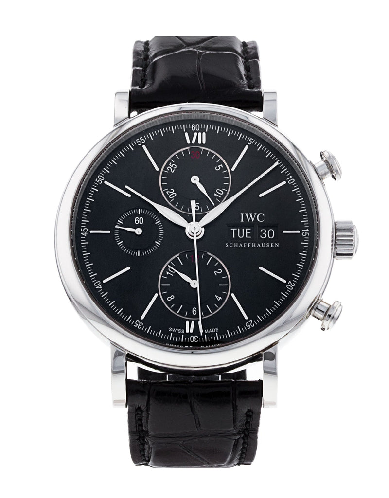 IWC Portofino Chronograph Black Dial Black Leather Strap Watch for Men - IW391008 Buy Now By IWC