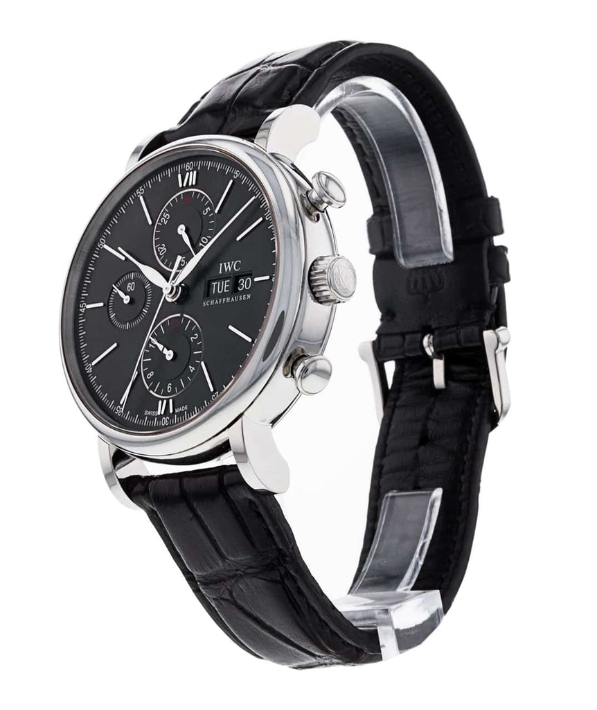 IWC Portofino Chronograph Black Dial Black Leather Strap Watch for Men - IW391008 Buy Now By IWC