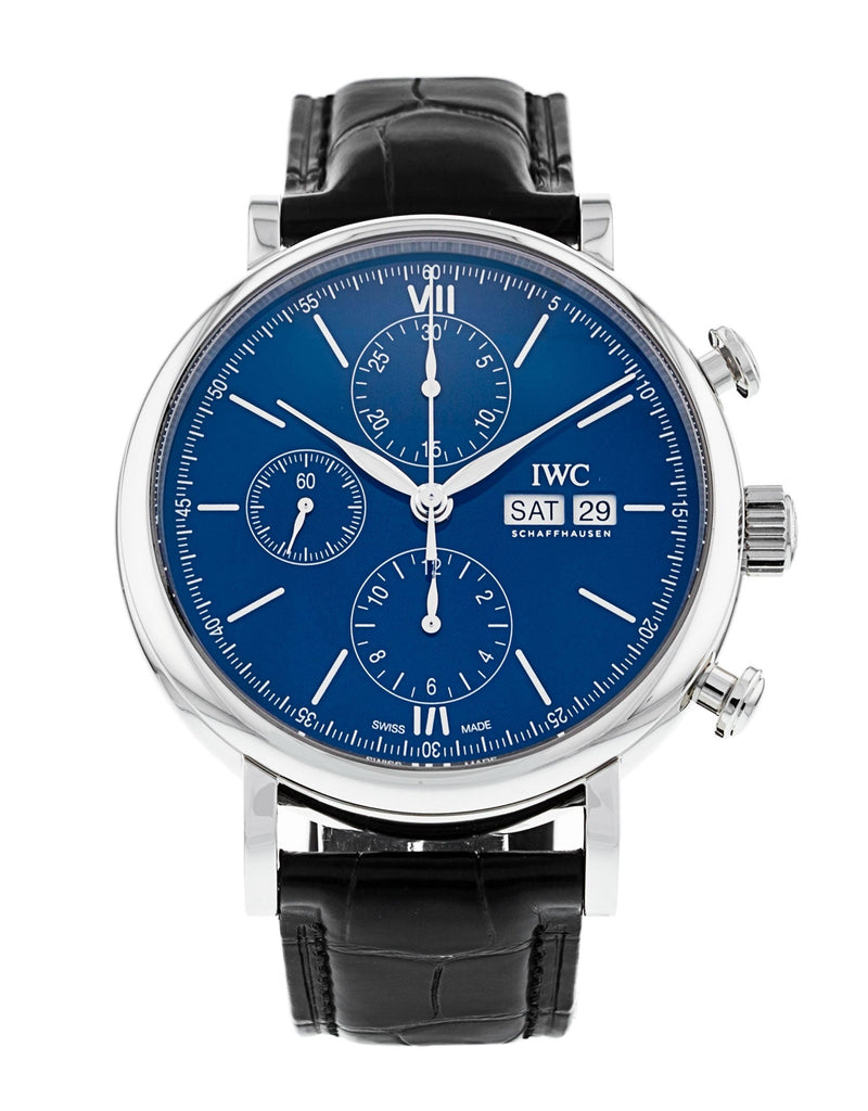 IWC Portofino Chronograph Blue Dial Black Leather Strap Watch for Men - IW391023 Buy Now By IWC