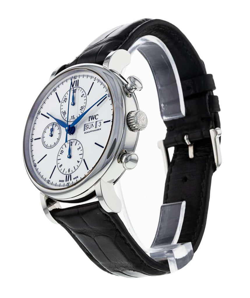 IWC Portofino Chronograph White Dial Black Leather Strap Watch for Men - IW391024 Buy Now By IWC