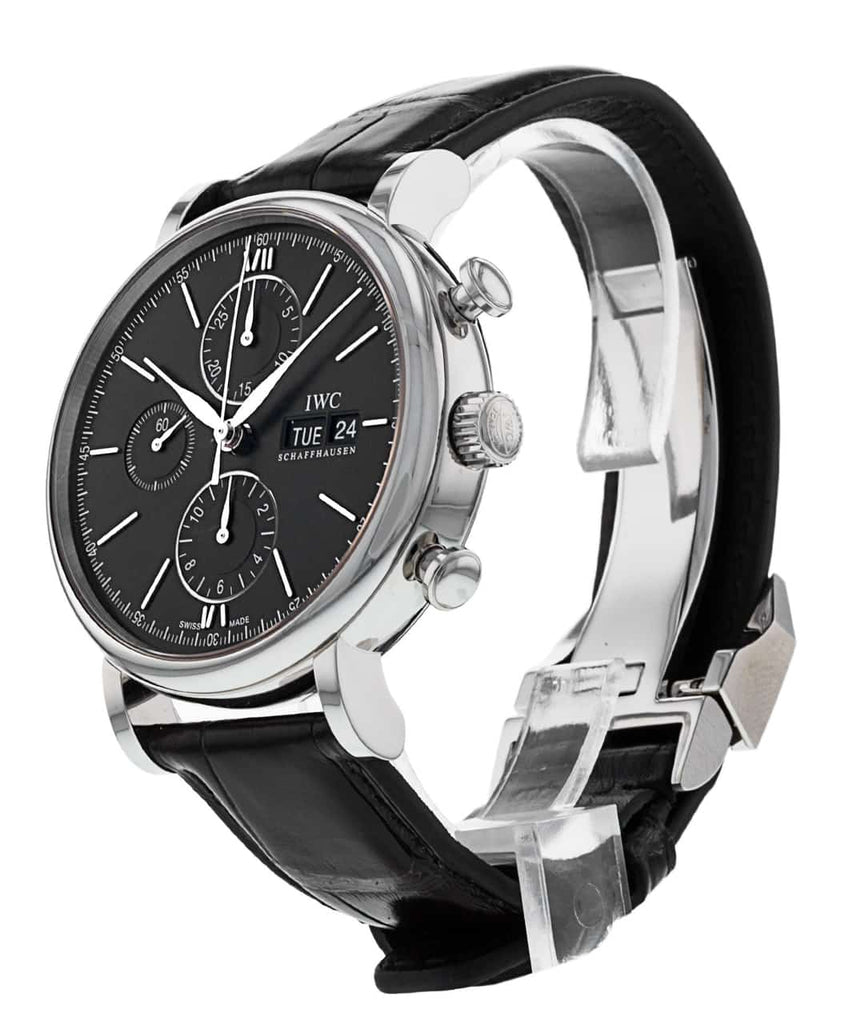 IWC Portofino Chronograph Black Dial Black Leather Strap Watch for Men - IW391029 Buy Now By IWC