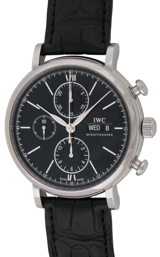 IWC Portofino Chronograph Black Dial Black Leather Strap Watch for Men - IW391008 Buy Now By IWC