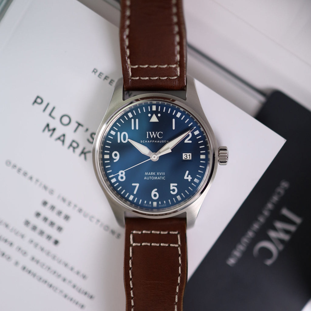 IWC Pilot's Mark XVIII Le Petit Prince Blue Dial Brown Leather Strap Watch for Men - IW327004 Buy Now By IWC