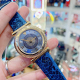 Versace V-Motif Vintage Logo Diamonds Blue Dial Blue Leather Strap Watch for Women - VERE01018 Buy Now By Versace