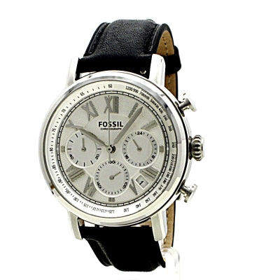 Fossil Buchanan Chronograph Silver Dial Black Leather Strap Watch for Men - FS5102 Buy Now By Fossil