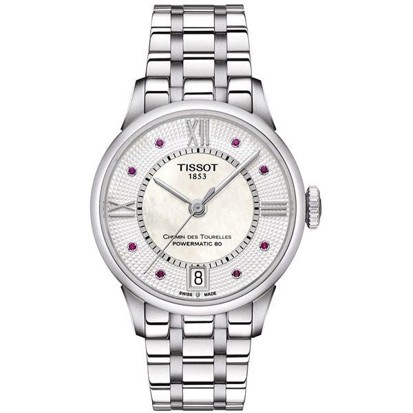 Tissot Chemin Des Tourelles Powermatic 80 Rubies Mother of Pearl Dial Silver Steel Strap Watch For Women - T099.207.11.113.00 Buy Now By Tissot