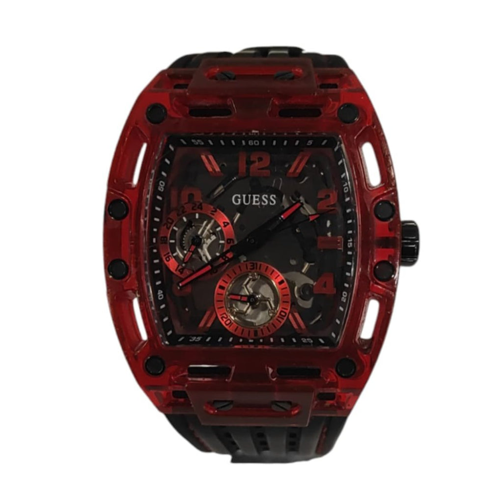 Guess Phoenix Multifunction Analog Red Dial Black Silicone Strap Watch For Men - GW0499G4 Buy Now By Guess