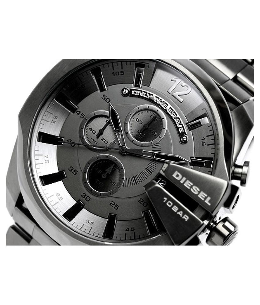 Diesel Mega Chief Chronograph Grey Dial Grey Steel Strap Watch for Men - DZ4282 Buy Now By Diesel