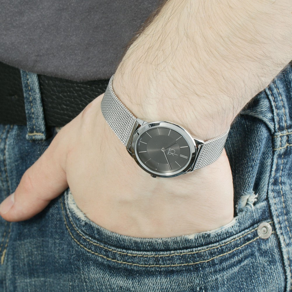 Calvin Klein Minimal Grey Dial Silver Mesh Bracelet Watch for Men - K3M21124 Buy Now By Calvin Klein