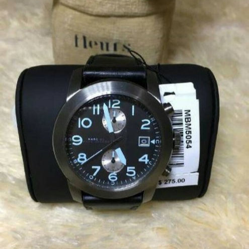 Marc Jacobs Larry Chronograph Black Dial Black Leather Strap Watch for Men - MBM5054 Buy Now By Marc Jacobs