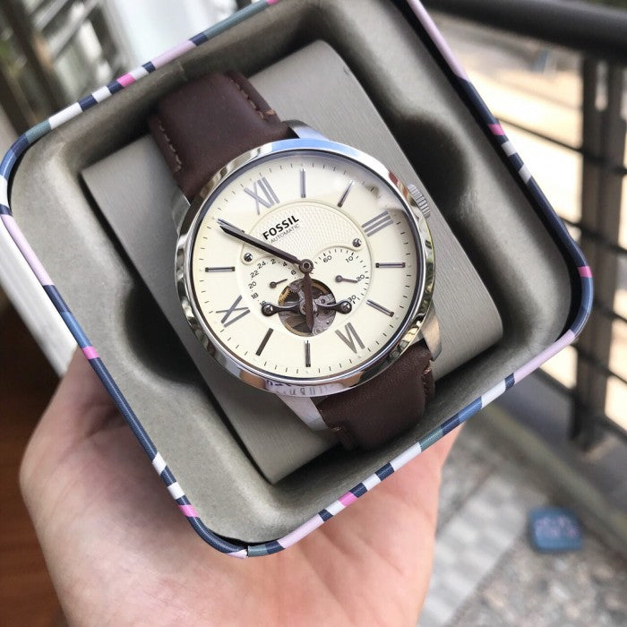 Fossil Townsman Automatic White Dial Brown Leather Strap Watch for Men - ME3064 Buy Now By Fossil