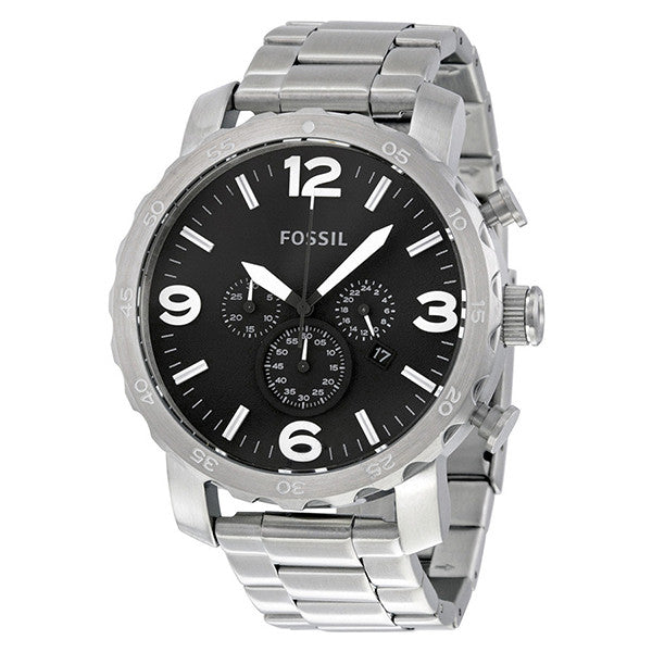 Fossil Nate Chronograph Black Dial Silver Steel Strap Watch for Men - JR1353 Buy Now By Fossil