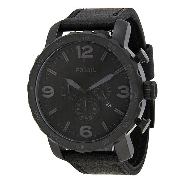 Fossil Nate Chronograph Black Dial Black Leather Strap Watch for Men - JR1354 Buy Now By Fossil