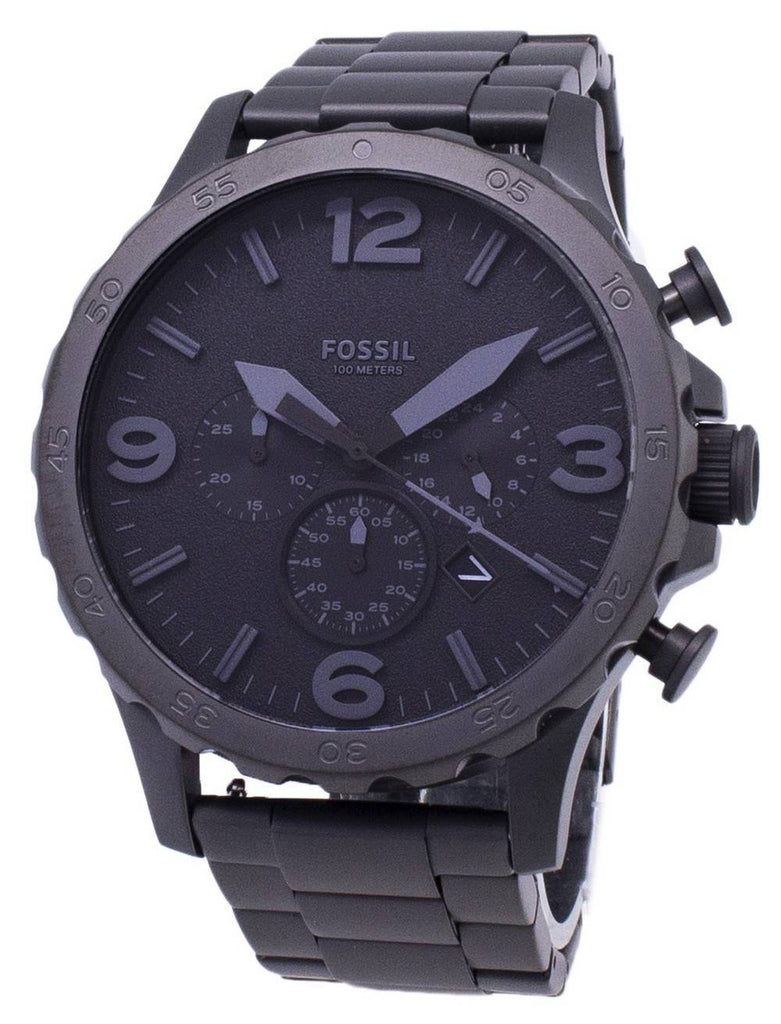 Fossil Nate Chronograph Black Dial Black Steel Strap Watch for Men - JR1401 Buy Now By Fossil