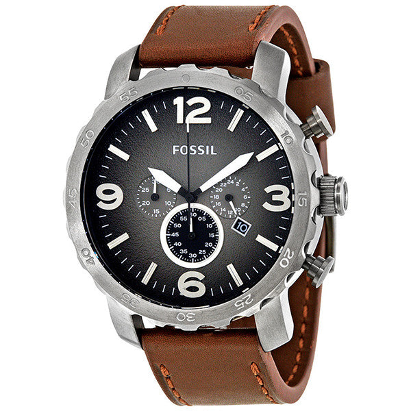 Fossil Nate Chronograph Grey Dial Brown Leather Strap Watch for Men - JR1424 Buy Now By Fossil